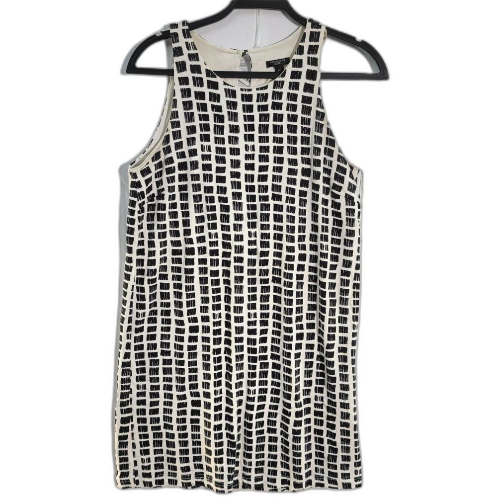 Ann Taylor Black and White Windowpane Sleeveless Crew Neck Blouse Petite LP